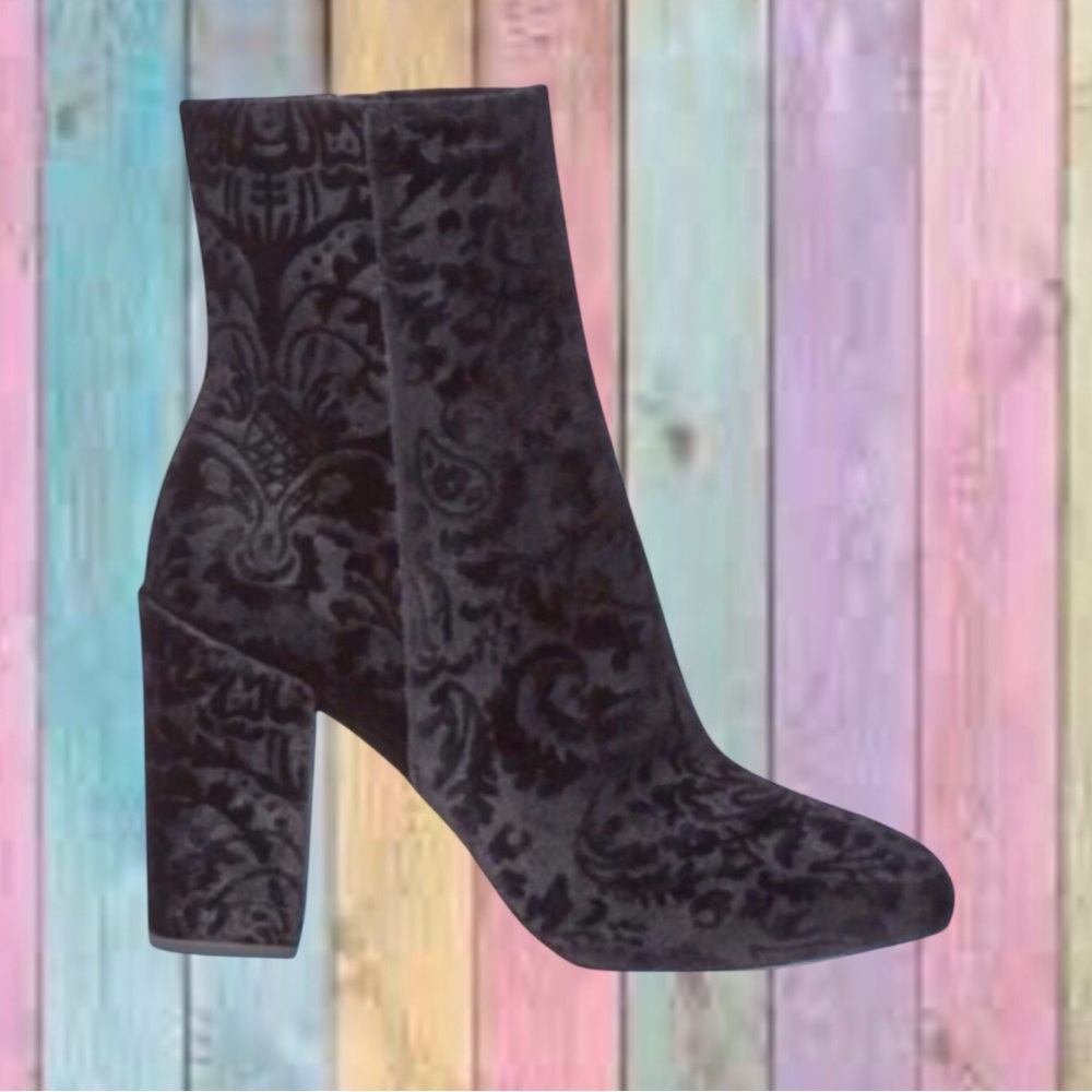 Rebecca Minkoff Bryce Black Floral Block Heel Ankle Bootie Boots New